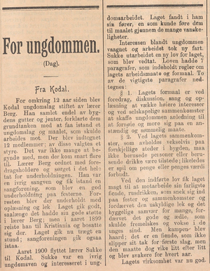 19081016 Hortens Avis - KUL - artikkel om Kodal ungdomslag.png