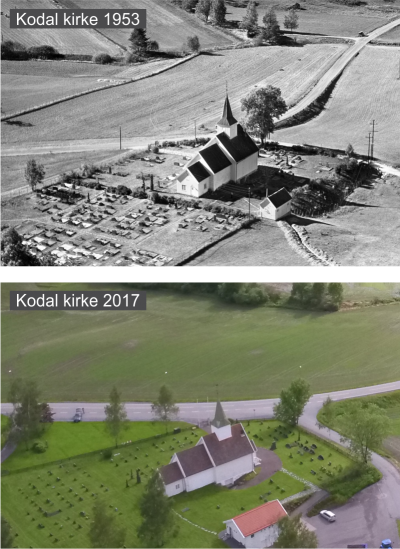 Kodal-kirke-1953-og-2017.png